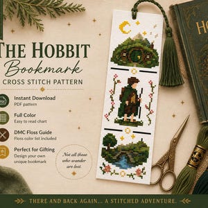 The Hobbit Bookmark Cross Stitch Pattern Instant DMC Beginner Movie Sewing Book Mark Gift Idea LOTR Wizard Cottagecore  Lord of the Rings