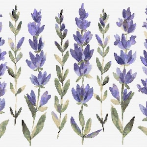 Lavendel Wildblumen Botanische Kreuzstich Nähen Moderne Stickerei Muster DMC Download Blumenstrauß Anfänger