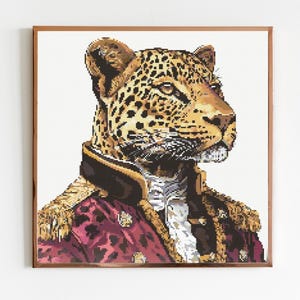 Leopard Kreuzstichmuster Nähen Stickerei DMC Tierkunstwerk Geschenk Militärportrait-Musterhalter Shere Khan Zoo Safari Dschungelbuch