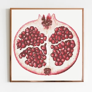 Granatapfel Botanische Kreuzstich Nähe Moderne Stickerei Stickmuster Instant DMC Download Blumenstrauß Erdbeere Obst