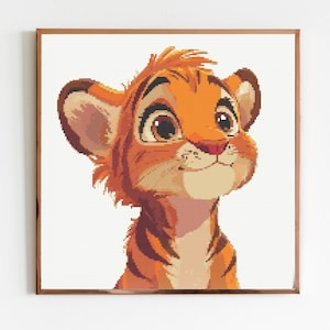 Tiger Baby Kreuzstich Stickmuster Nähen Stickerei DMC Wildtiere Afrika Tier Safari Dschungel Kinderzimmer Kunst Kunstwerk Minimal Löwe Anime