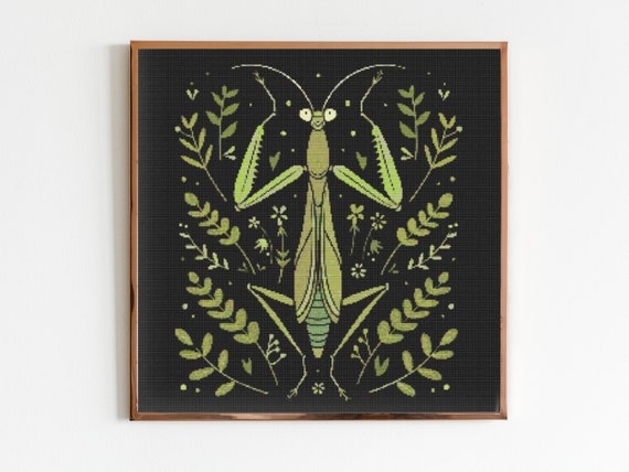 Praying Mantis Botanicals Cross Stitch Pattern Sewing Modern