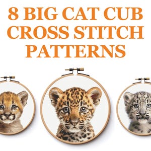 BIG KATZENBUCH Kreuzstich Stickmuster Wildtiere Leopard Tiger Löwe Jaguar Luchs Cubs Nähen Stickerei Stickmuster Wächter Babys Cute