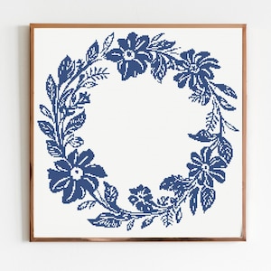Minimalist Kreuzstich Botanischer Blumenkranz Nähe Modernes Stickmuster Blumenstrauß Anfänger Hochzeit Geschenkidee