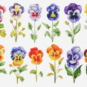 Pagina met bloemen viooltje kruissteek naaien modern borduurpatroon DMC Download bos bloemen viooltjes voor beginners