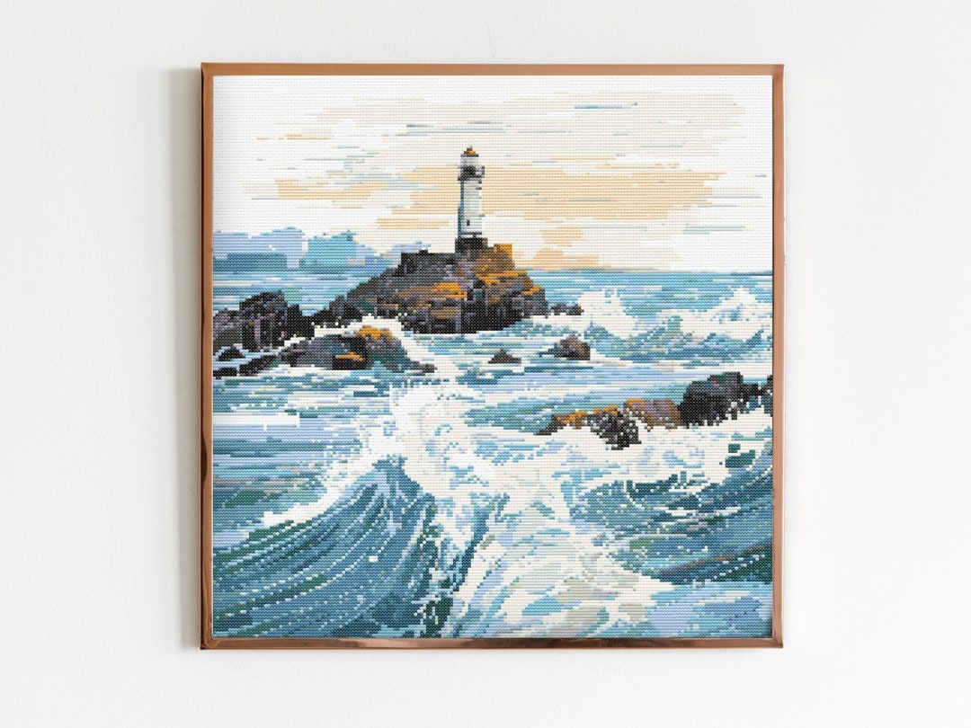 Lighthouse by the Waves Cross Stitch Sewing Embroidery Pattern Instant ...