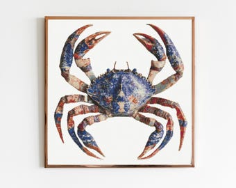 Krabbe Kreuzstich Stickvorlage DMC Meer Süßer Ozean Aquarell Ozean Sealife Tiefblau Cottagecore Art Octopus