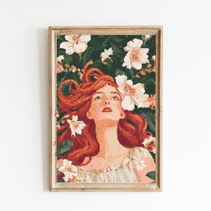 William Morris Style Botanisches Porträt Kreuzstich Nähen Moderne Stickerei Muster Kunstwerk Handarbeit Stickerei Cottagecore Kunstwerk