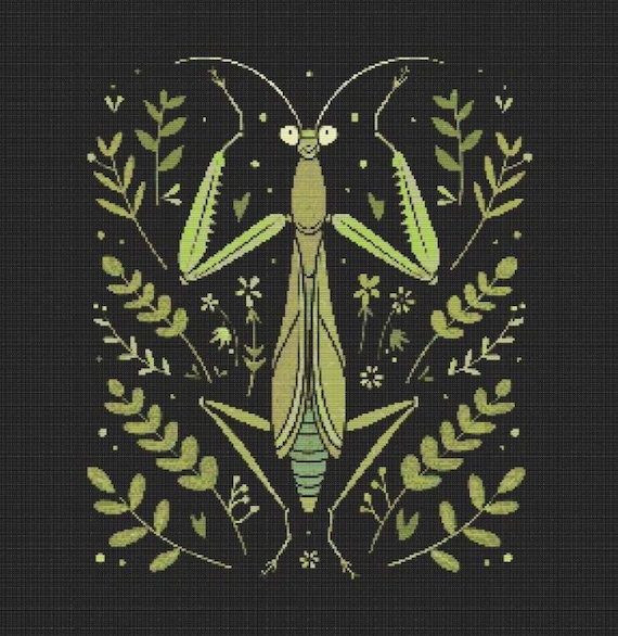 Praying Mantis Botanicals Cross Stitch Pattern Sewing Modern