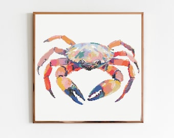 Krabbe Kreuzstich Stickvorlage DMC Meer Süßer Ozean Aquarell Ozean Sealife Tiefblau Cottagecore Art Octopus