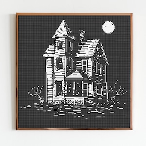 Haunted House Beginner Cross Stitch Pattern Sewing Modern Embroidery Dark X-Stitch Cottagecore Witchy Witchcraft Gift for Goth Simple Spooky
