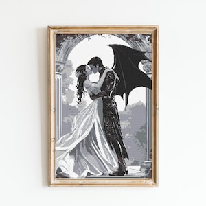 Patrón de punto de cruz ACOTAR Costura Bordado Cottagecore oscuro Brujería Gótico Emo Amor Luz de estrellas Feyre Rhysand Corte Romance Hada