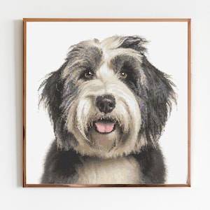 Chien de berger anglais ancien chien chiot point de croix motif couture broderie DMC faune animal pépinière oeuvre Scandi Doggo minimal chien animal de compagnie cadeau