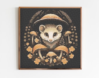 Possum Cross Stitch Pattern Sewing Modern Embroidery Instant Download Dark X-Stitch Cottagecore Witchy Woodland Witchcraft Gothic Folklore