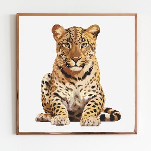 Leopard Kreuzstich Muster Nähen Stickerei DMC Wildtiere Afrika Tier Safari Dschungel Kinderzimmer Kunst Kunstwerk Scandi Minimal Löwe Tiger