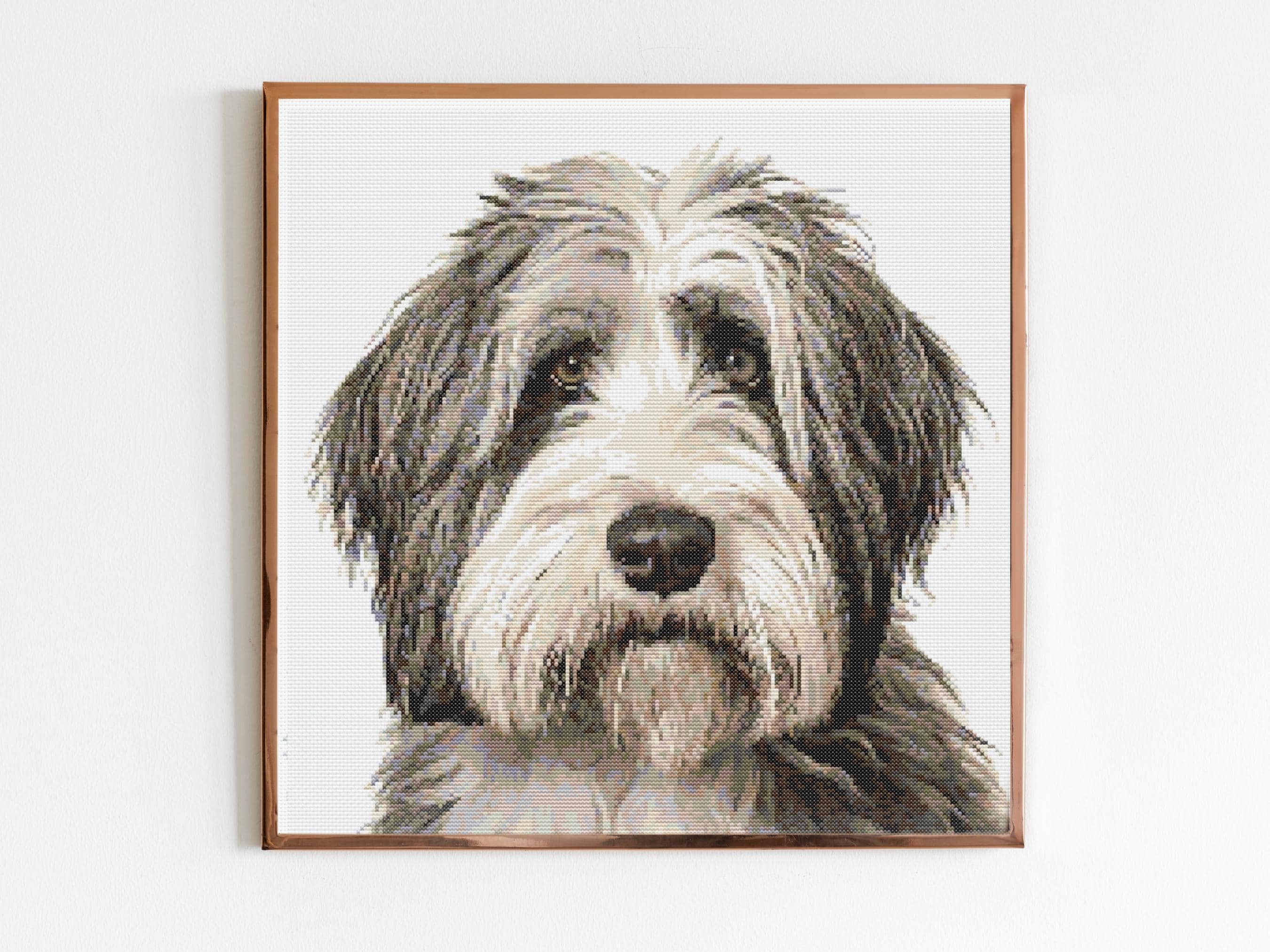 Patrón de punto de cruz para perro pastor inglés antiguo, costura, bordado, DMC, vida silvestre, animales de África, guardería, obra de arte, perro escandinavo, regalo minimalista para mascotas