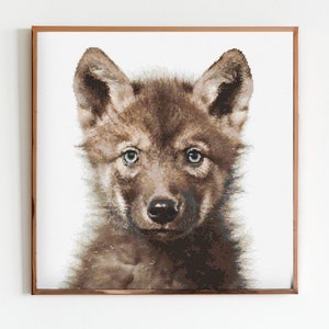 Wolf Cub Cross Stitch Sewing Embroidery Pattern Wildlife Wildlife Gift Cute Nursery Artwork Art Bohemian Scandi Minimalist Animal Wild