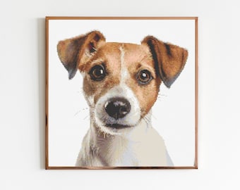 Jack Russell perro cruz punto patrón costura bordado DMC vida silvestre animal vivero arte Scandi Doggo mínimo cachorro mascota regalo