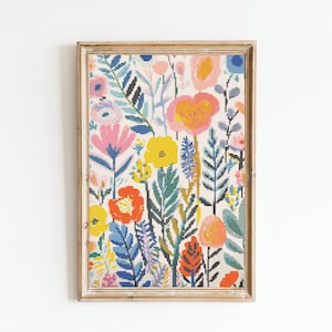 Patrón de bordado y costura de punto de cruz floral moderno Descarga instantánea de DMC X-Stitch Flores bohemias abstractas modernas Cottagecore