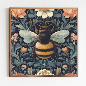 Botanische Hummel Kreuzstichmuster Nähen Moderne Stickerei Dunkel X-Stich Cottagecore Witchy Witchcraft Goth William Morris E