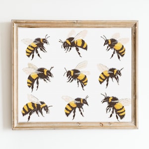 Page of Bumble Bees Cross Stitch Sewing Modern Embroidery Pattern Instant DMC Download Bee Beginner