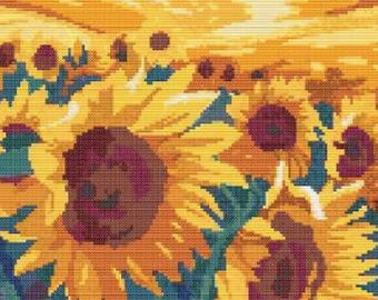 ゴッホ風ひまわり畑のクロスステッチ刺繍パターンXステッチ風景