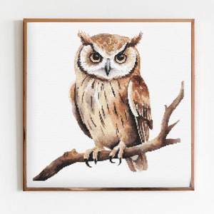 Owl on a Branch Cross Stitch Sewing Embroidery Pattern Instant DMC Download Bird Farmyard Woodland Cottagecore Needlework