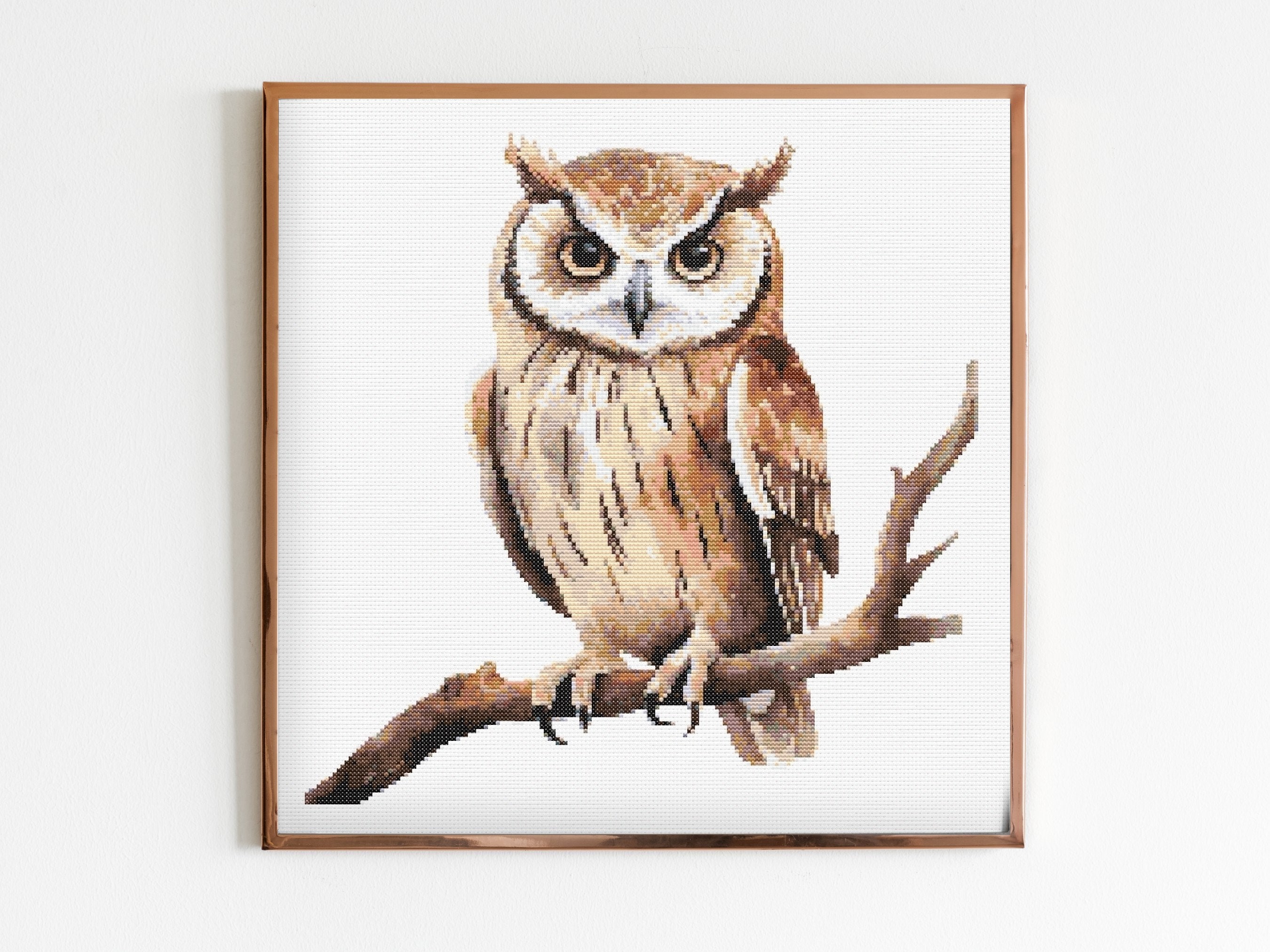 Owl on a Branch Cross Stitch Sewing Embroidery Pattern Instant DMC Download Bird Farmyard Woodland C