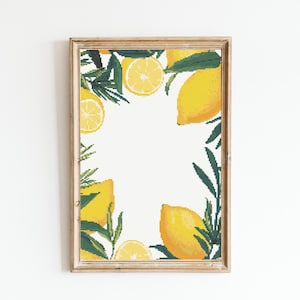Botanische Zitrone Bordüre Kreuzstich Nähendes Modernes Stickmuster Sofortiger Blumenstrauß Anfänger Hochzeit Einladen Geschenk