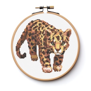 Leopard Kreuzstich Muster Nähen Stickerei DMC Wildtiere Afrika Tier Safari Dschungel Kinderzimmer Kunst Kunstwerk Scandi Minimal Löwe Tiger