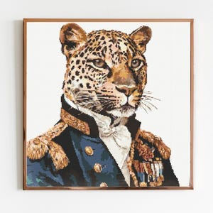 Leopard Kreuzstichmuster Nähen Stickerei DMC Tierkunstwerk Geschenk Militärportrait-Musterhalter Shere Khan Zoo Safari Dschungelbuch