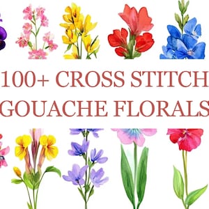 100+ gouache wilde bloemen botanische kruissteek naaien modern borduurpatroon Instant DMC download bos bloemen voor beginners