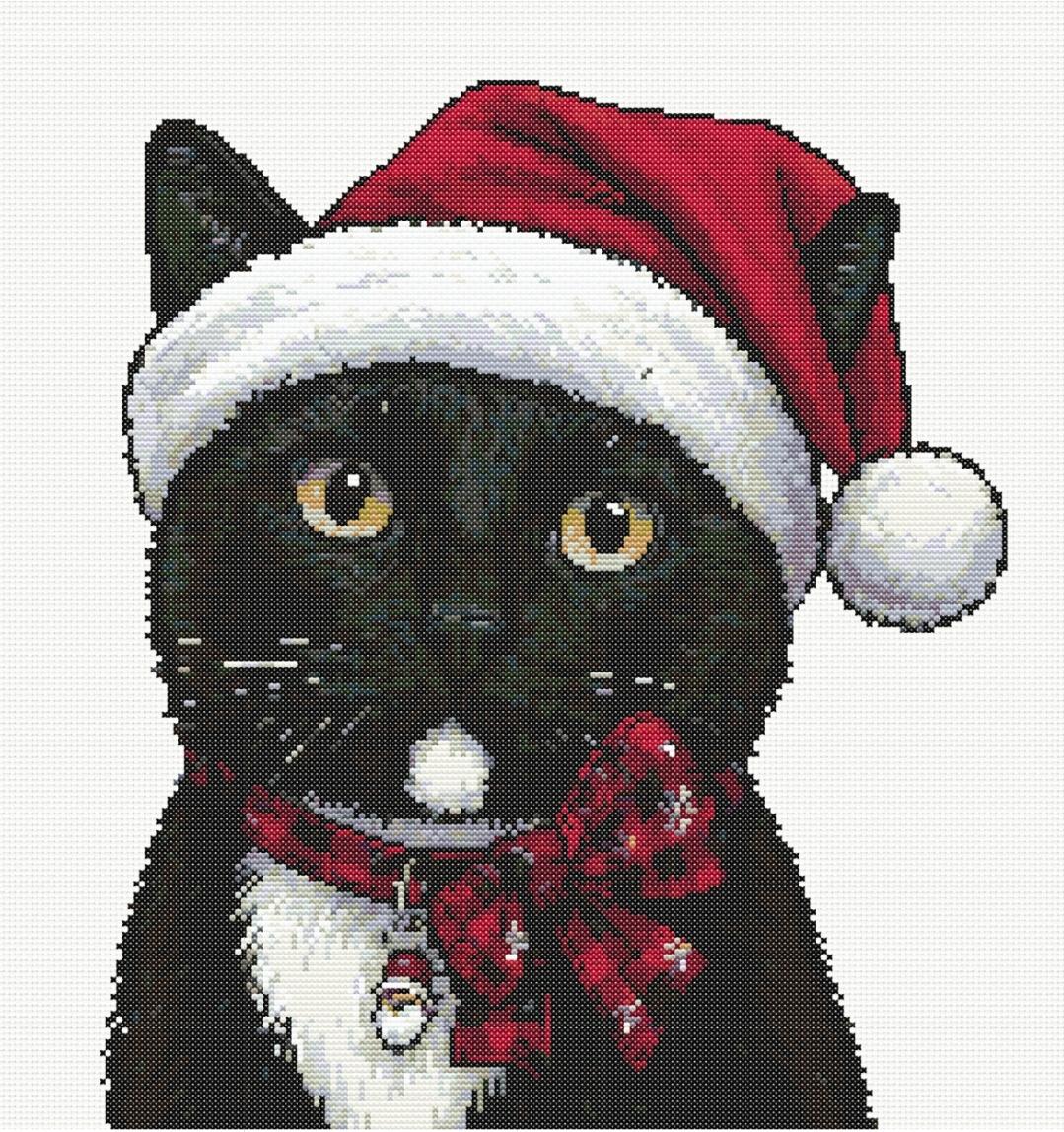 黒のクリスマス猫のクロスステッチパターン縫製刺繍DMCキャットライフ