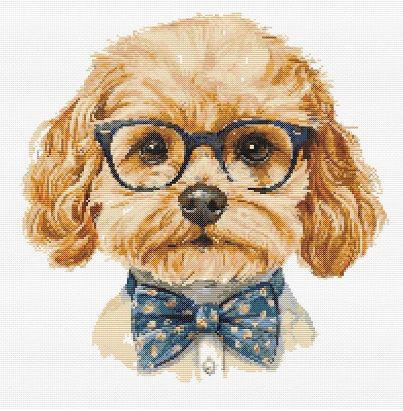 Cavapoo Wearing Glasses Dog Cross Stitch Pattern Sewing Embroidery DMC ...