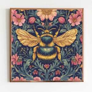 Padrão de ponto cruz de abelha botânica costura bordado moderno ponto X escuro cottagecore bruxaria gótico floral William Morris D
