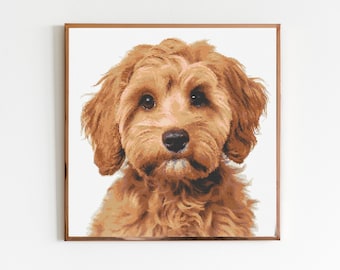Cavapoo perro cruz punto patrón costura bordado DMC vida silvestre África vivero de animales arte Scandi Doggo mínimo perro mascota regalo