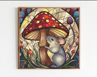 Mouse and Mushroom Cross Stitch Pattern Sewing Modern Embroidery Dark X-Stitch Cottagecore Witchy Woodland Witchcraft Gothic Folklore
