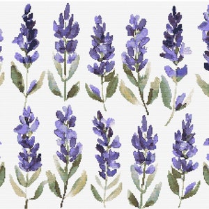 Lavendel Wildblumen Botanische Kreuzstich Nähen Moderne Stickerei Muster DMC Download Blumenstrauß Anfänger