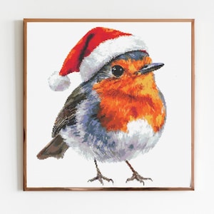 Christmas Robin A Cross Stitch Sewing Embroidery Pattern Instant DMC Bird Farmyard Woodland Garden Birds Red Christmas Cardinal Nursery Gift