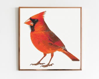 Red Cardinal Cross Stitch Sewing Embroidery Pattern Instant DMC Download Bird Farmyard Woodland Garden Birds Red