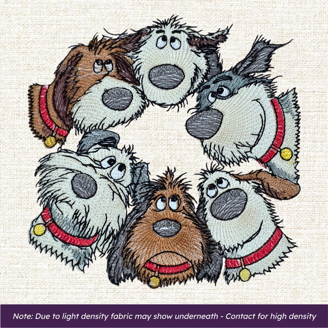 Cartoon Dogs Machine Embroidery Design, Funny Shaggy Dog Wreath, Pet ...