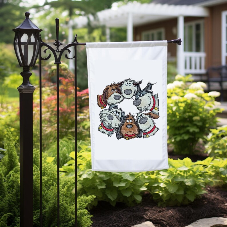 Cartoon Dogs Machine Embroidery Design, Funny Shaggy Dog Wreath, Pet ...