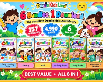 All-in-One Kids Learning Bundle, All 6 Bundles, 157 Workbooks, Ages 2-8 (Digital Download)