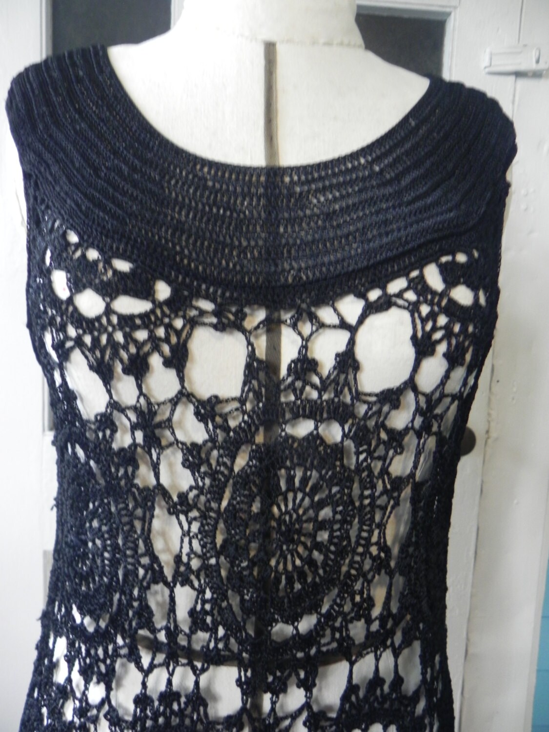 Black Open Weave Crochet Dress | Etsy
