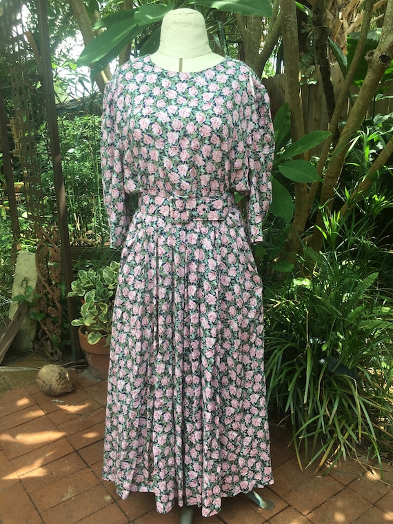 1980's Floral Midi Dress