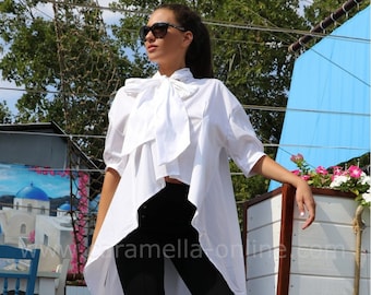 Asymmetrical Blouse, Avant Garde Tunic, White Blouse, Extravagant Tunic, Womens Clothing, Spring Clothing, Caramella Fashion ~ 022347