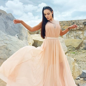 Peach Dress Women, Maxi Tulle Dress, Fairy Formal Dress, Bridesmaid Dress, Cocktail Dress, Elegant Dress, Beach Wedding Guest Dress