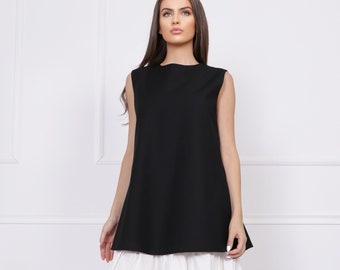 Black Casual Dress | Sleeveless dress | Black cocktail dress mini | Little black dress |Loose black cotton dress by Caramella Fashion 012909