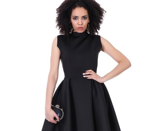 chinese dress ladies Fleur Black High Neck A Line Mini Dress XXL / Black