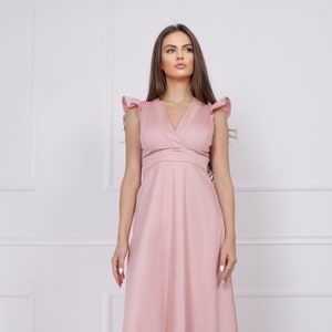 Pink elegant dress maxi empire type dress evening cotton dress v-neck open back dress long prom dress image 1